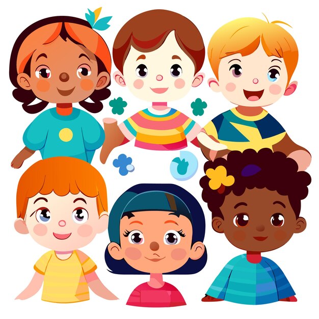 Vector arte digital 2d multicultural niños personajes separados