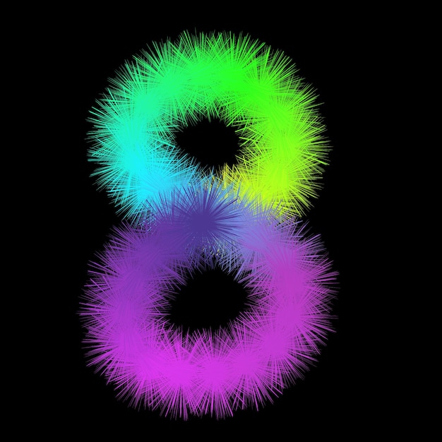Arte digital abstracto colorido del número ocho compuesto de formas superpuestas