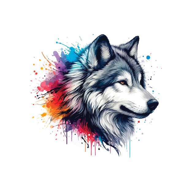 Arte digital de la cabeza de lobo en estilo acuarela Ilustración