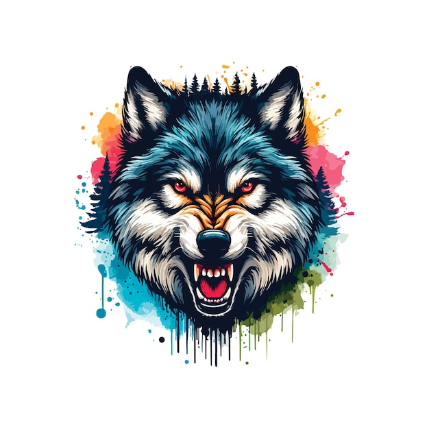 Arte digital de la cabeza del lobo en estilo acuarela ilustración