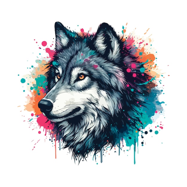 Arte digital de la cabeza del lobo en estilo acuarela Ilustración