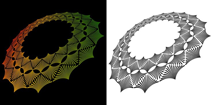 Vector arte digital para cosméticos textiles interior tecnología médica y moda icono y fondo hecho de líneas de puntos circulares un gradiente abstracto y diseño de ondas circulares blancas y negras futurista