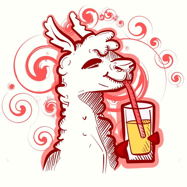 Vector arte digital de una llama blanca bebiendo limonada con una paja vector de una alpaca sosteniendo un carbonato