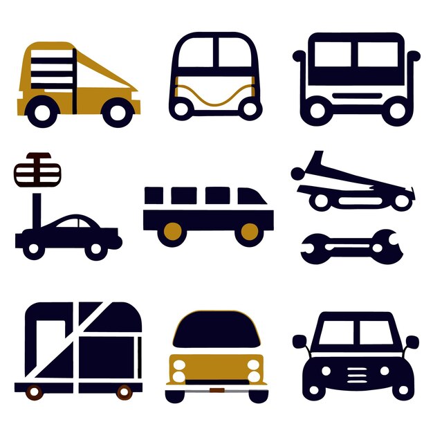 Vector arte digital que representa varios iconos de transporte