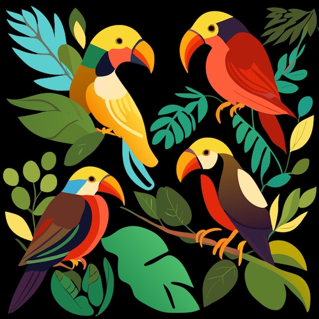 Vector arte de diseño plano de aves exóticas