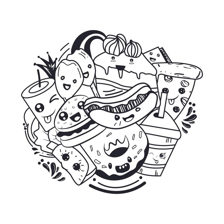 Vector arte de doddle de comida rápida sobre fondo blanco