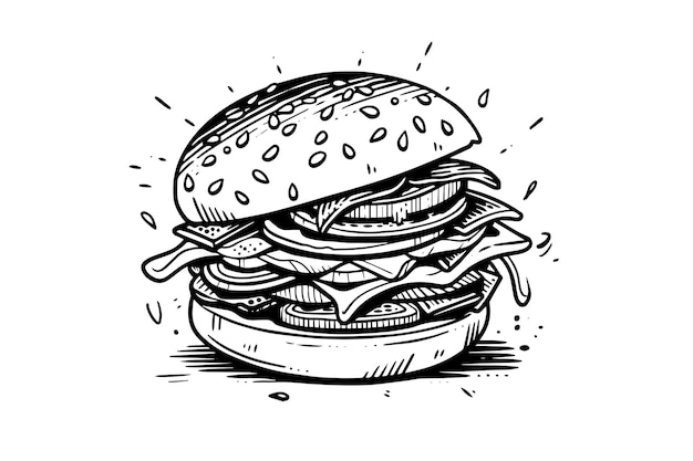 Vector arte de estilo de grabado de hamburguesa ilustración vectorial dibujada a mano de hamburguesa