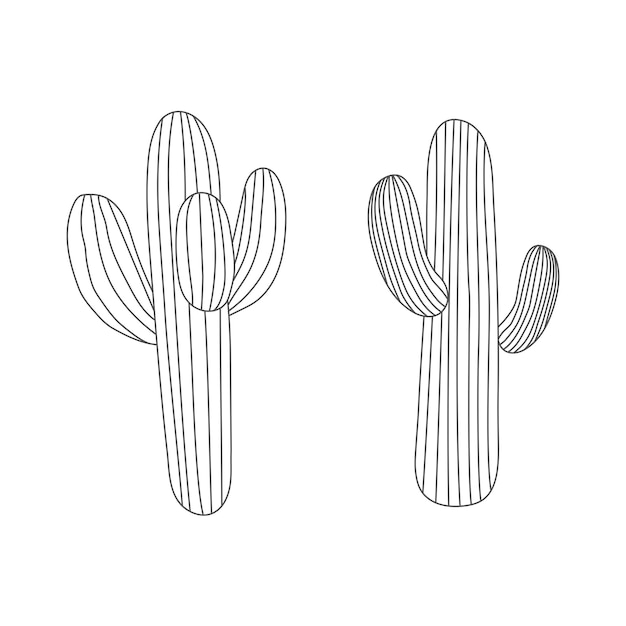 Arte de estilo retro de dibujo lineal de cactus
