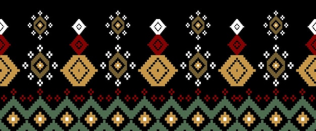 Arte étnico abstracto de flores patrón sin costuras en bordado popular tribal y estilo mexicano