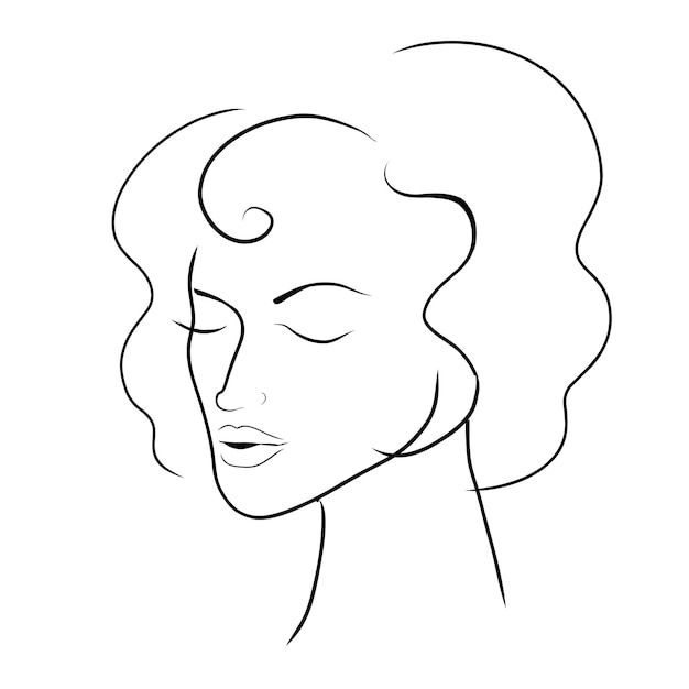 Vector arte facial femenino de línea de estilo minimalista vectorial dibujado a mano belleza ilustración de moda para el logotipo