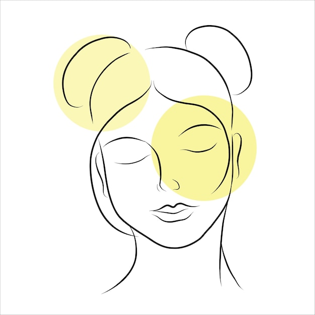 Vector arte facial femenino en tonos amarillos pastel estilo minimalista vector dibujado a mano moda de belleza