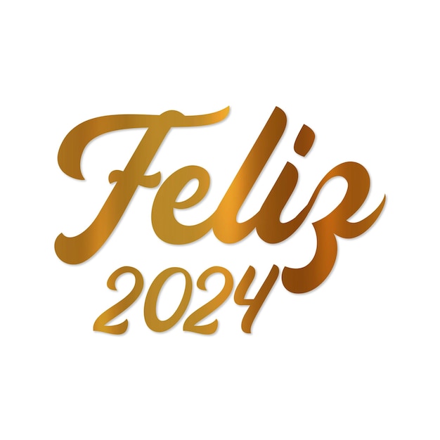 Vector arte de feliz 2024 en letras douradas