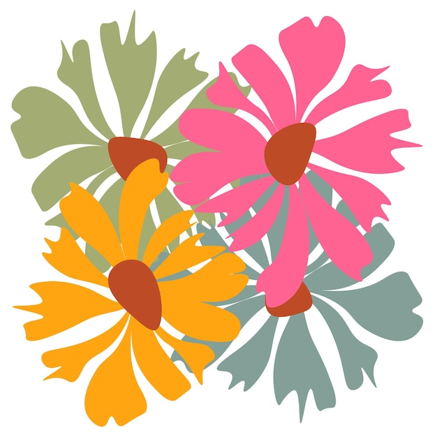 El arte de la flor abstracta botánica floral establece el estilo retro de moda de los años 60 y 70. Mattisse tendencia floral botánico.