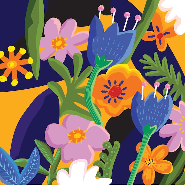 Arte floral abstracto de hojas de plantas patrón sin costuras con colorido fondo de collage de garabatos a mano libre