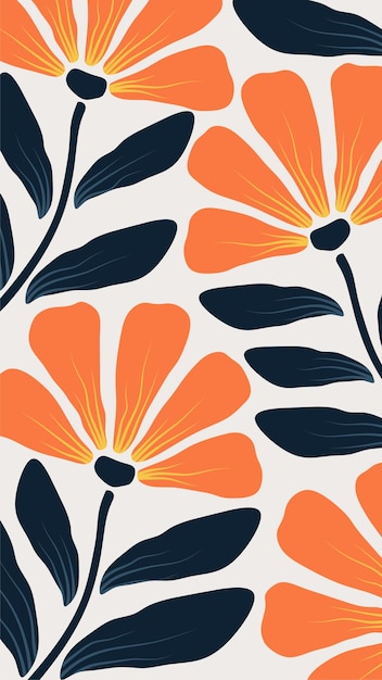 Arte floral abstracto maravilloso Formas orgánicas de garabatos en el moderno estilo ingenuo retro hippie de los años 60 y 70