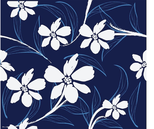 Arte floral dibujado a mano patrón sin costuras el patrón sin costura azul pinceladas florales sin costuras