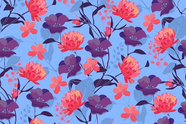 Arte floral vector de patrones sin fisuras