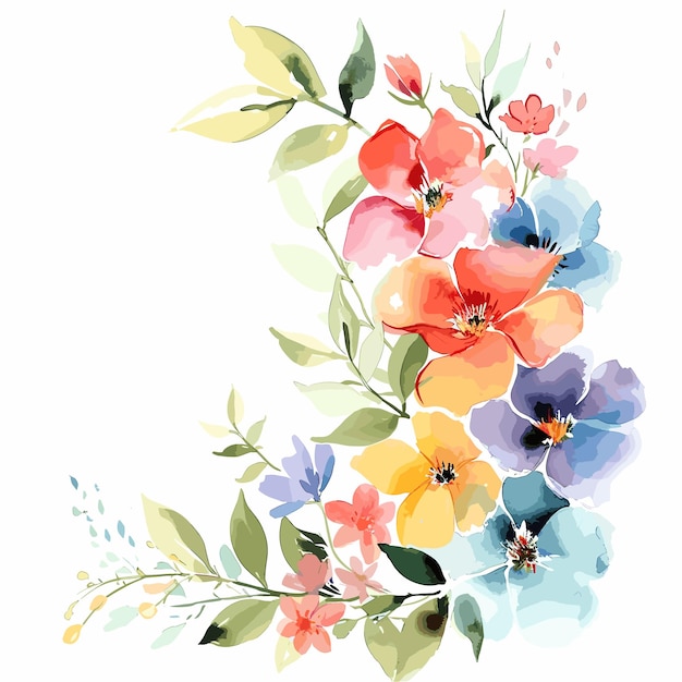 Arte de flores y hojas mezcladas en acuarela