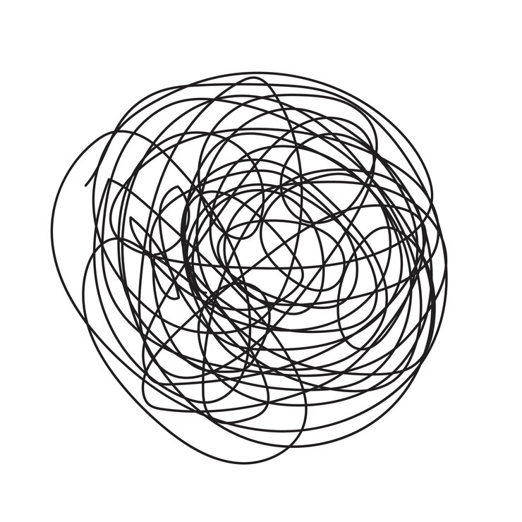 Vector arte garabateado abstracto líneas enredadas diseño caótico expresión vectorial en blanco y negro
