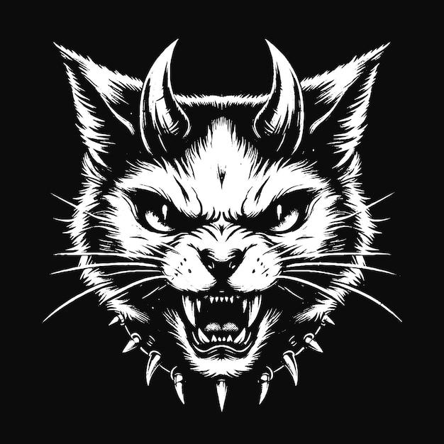 Arte Gatos oscuros Bestia Animal Horror Grunge Cráneo Tatuaje de la vieja escuela