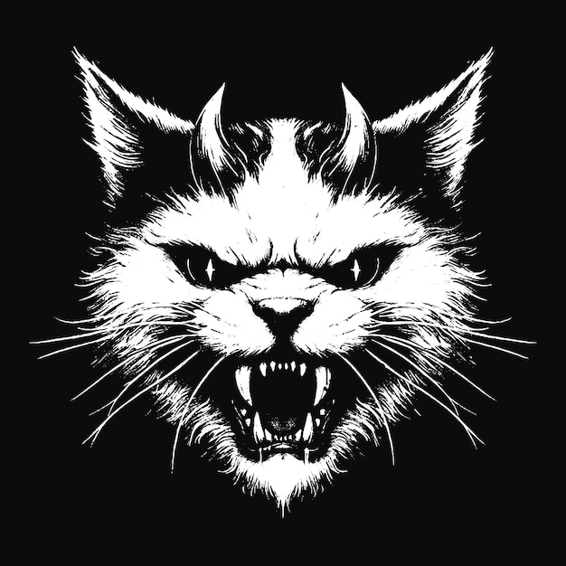 Vector arte gatos oscuros bestia animal horror grunge cráneo tatuaje de la vieja escuela