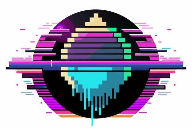 Arte de glitch pixelado abstracto con rayas y formas coloridas