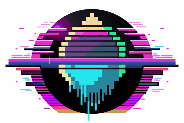 Vector arte de glitch pixelado abstracto con rayas y formas coloridas