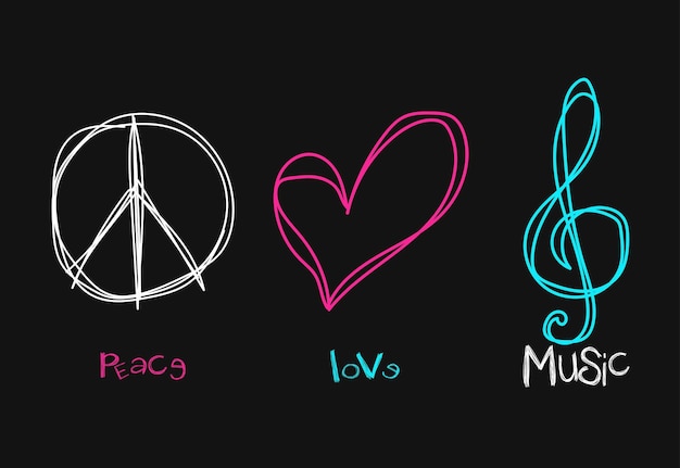 arte graffiti estilo eslogan Peace Love Music inspirador dibujado a mano Peace amp Love símbolos musicales