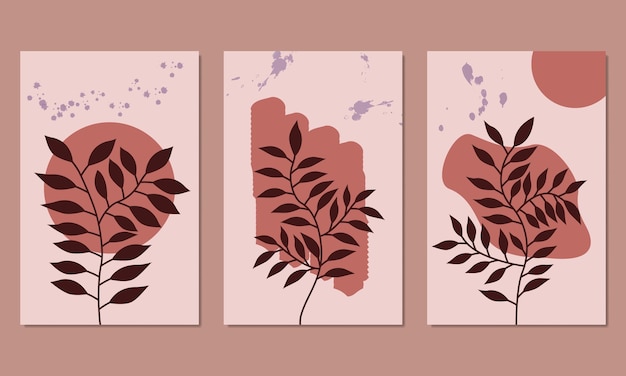 Arte de hojas abstractas. Colección de arte mural botánico. ilustración vectorial