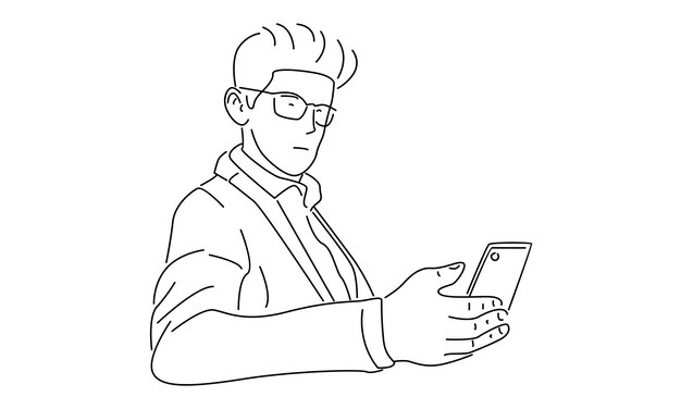 Arte de un hombre sosteniendo una línea de teléfono celular