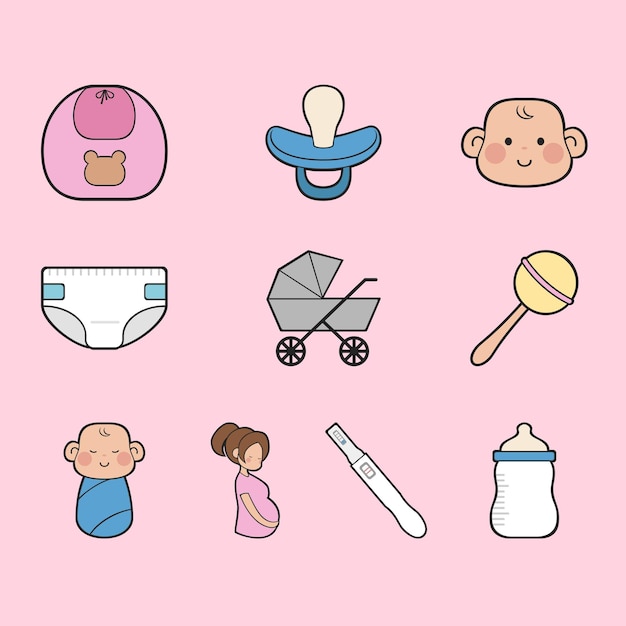 Arte de icono vectorial de bebé y madre con temas de maternidad y maternidad diseño vectorial simple y lindo