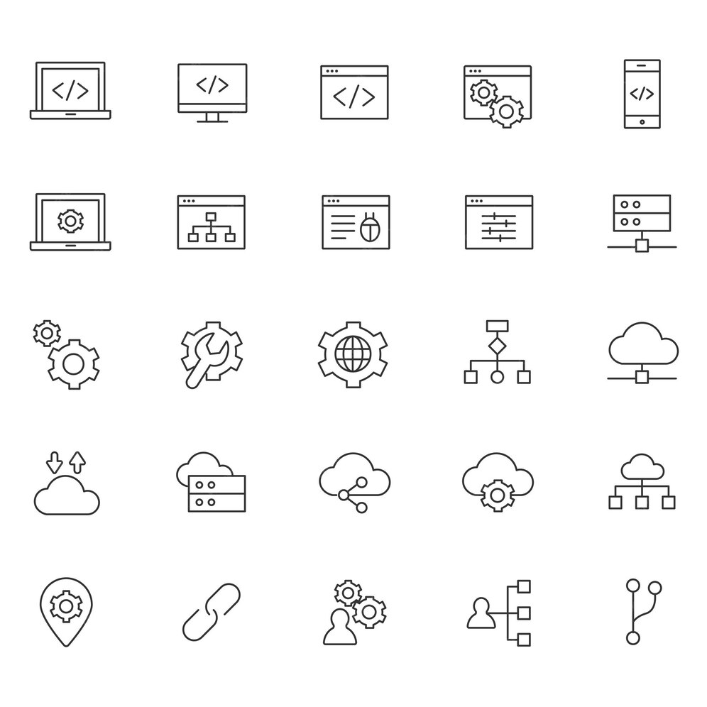 Arte Iconos de desarrollo web Vector Line HTML CSS JavaScript ...