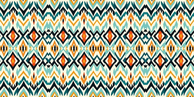 Arte ikat abstracto étnico, colorido patrón sin costuras en bordado folclórico tribal, patrón étnico colorido