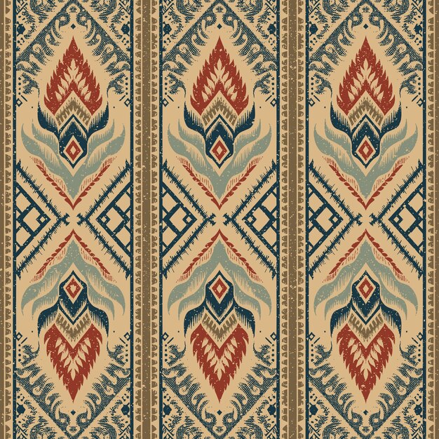 Arte ikat étnico abstracto patrón sin costuras en bordado popular tribal y estilo mexicano azteca