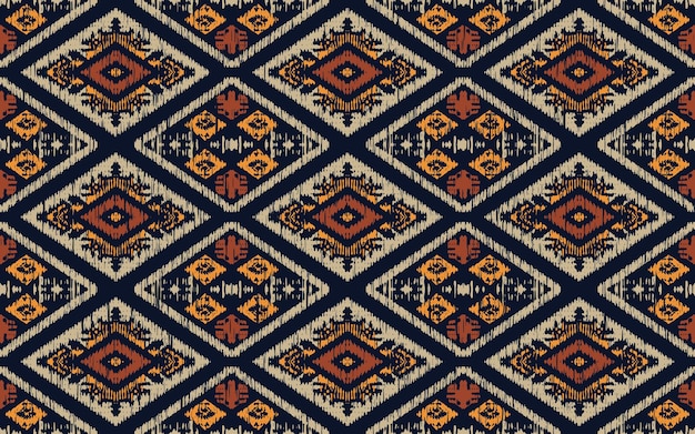 Arte ikat étnico abstracto patrón sin costuras en bordado popular tribal y estilo mexicano azteca