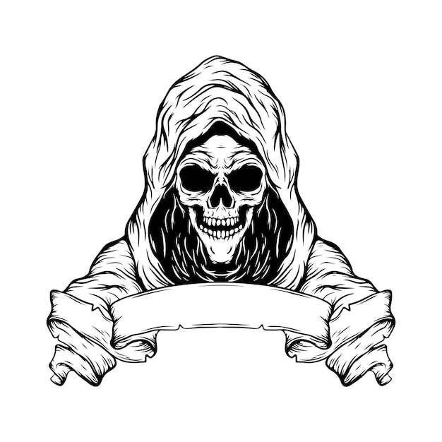 arte de ilustración en blanco y negro dibujado a mano ángel de la muerte tatuaje y diseño de camiseta