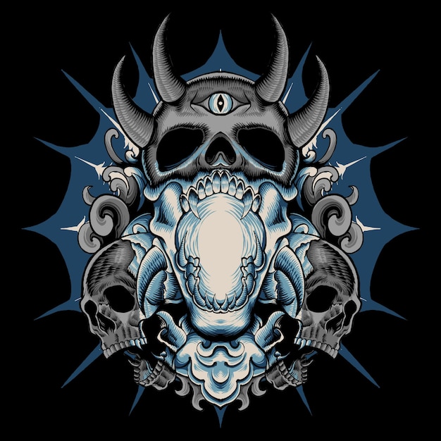 arte de ilustración de cráneo hereje de vector
