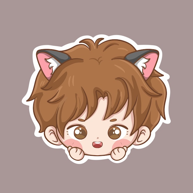 arte de ilustración niño lindo chibi con diseño de personaje de oreja de gato