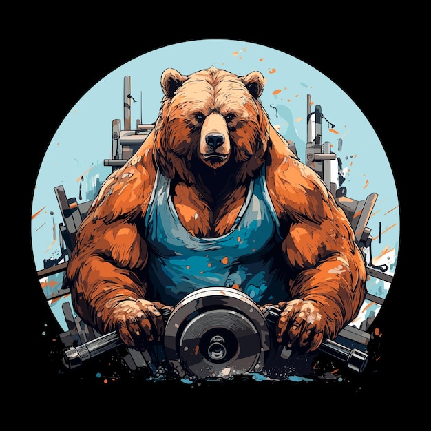 Arte de ilustración de vector de gimnasio de oso muscular