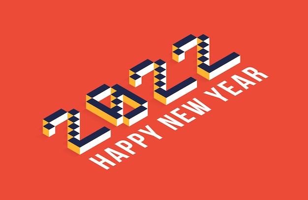 Arte de ilustración de vector isométrico de año nuevo 2022. Vector mínimo 2022 Elementos de decoración navideña para diseño, postales, tarjetas de felicitación e invitaciones o volantes