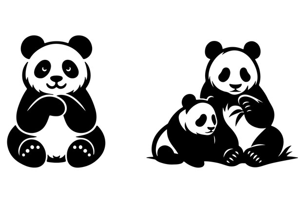 Arte de ilustración vectorial de estilo silueta de panda aislado en un fondo transparente