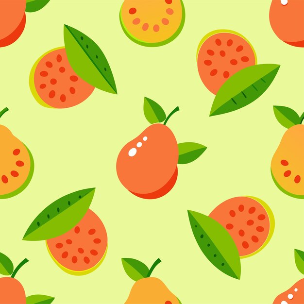 Arte y ilustración vectorial de patrones sin costuras de fruta de guayaba
