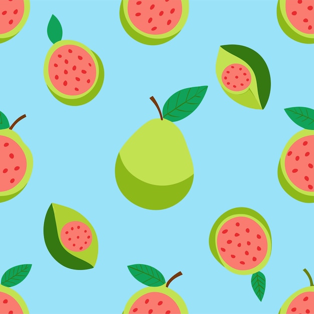 Arte y ilustración vectorial de patrones sin costuras de fruta de guayaba