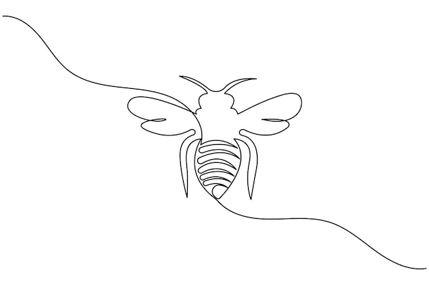 Arte de una línea de abeja y icono de vector de contorno aislado de una sola línea continua