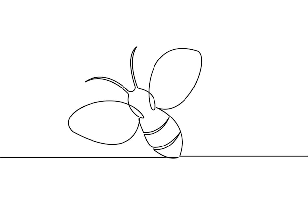 Arte de una línea de abeja y icono de vector de contorno aislado de una sola línea continua