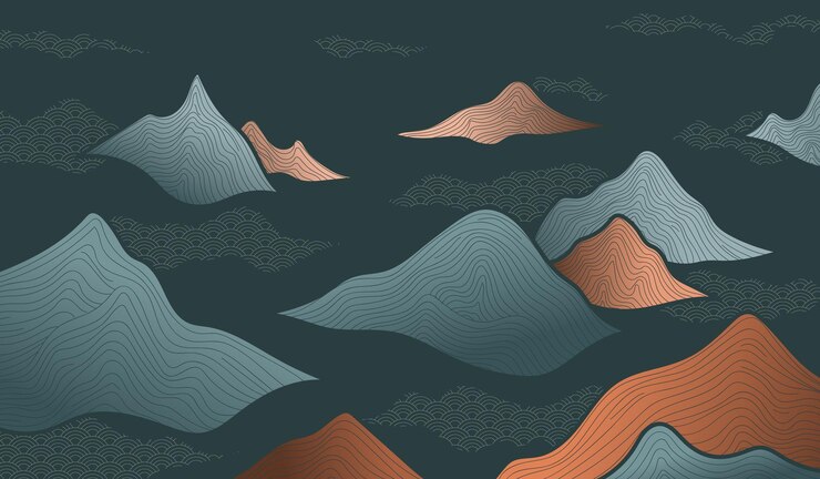 Arte de línea Abstracto telón de fondo paisaje de montaña patrón elegante lujo papel de pared invitación PO