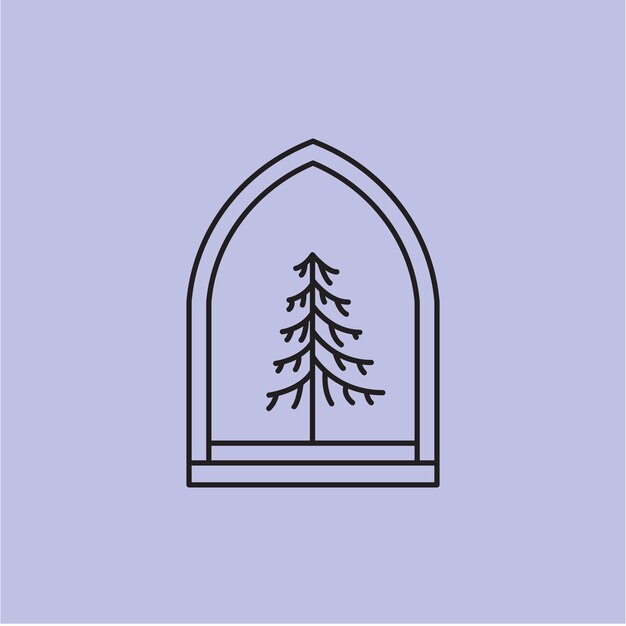 arte de línea de árbol minimalista diseño de ilustración de logotipo de vector simple