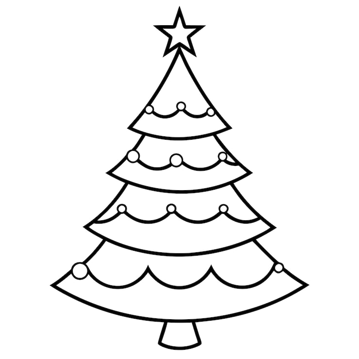 Vector arte de la línea del árbol de navidad blanco ilustración navideña colorida