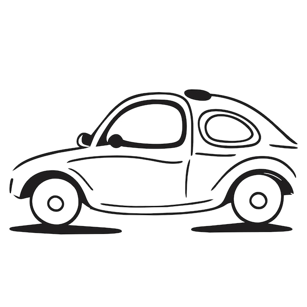 Arte de línea de automóviles en blanco diseño imprimible dibujado a mano plano elegante pegatina de dibujos animados concepto de icono aislado