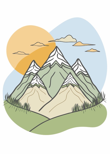 Arte de una línea de las aventuras dibujo de montaña Decoración de pared de línea continua mínima abstracta